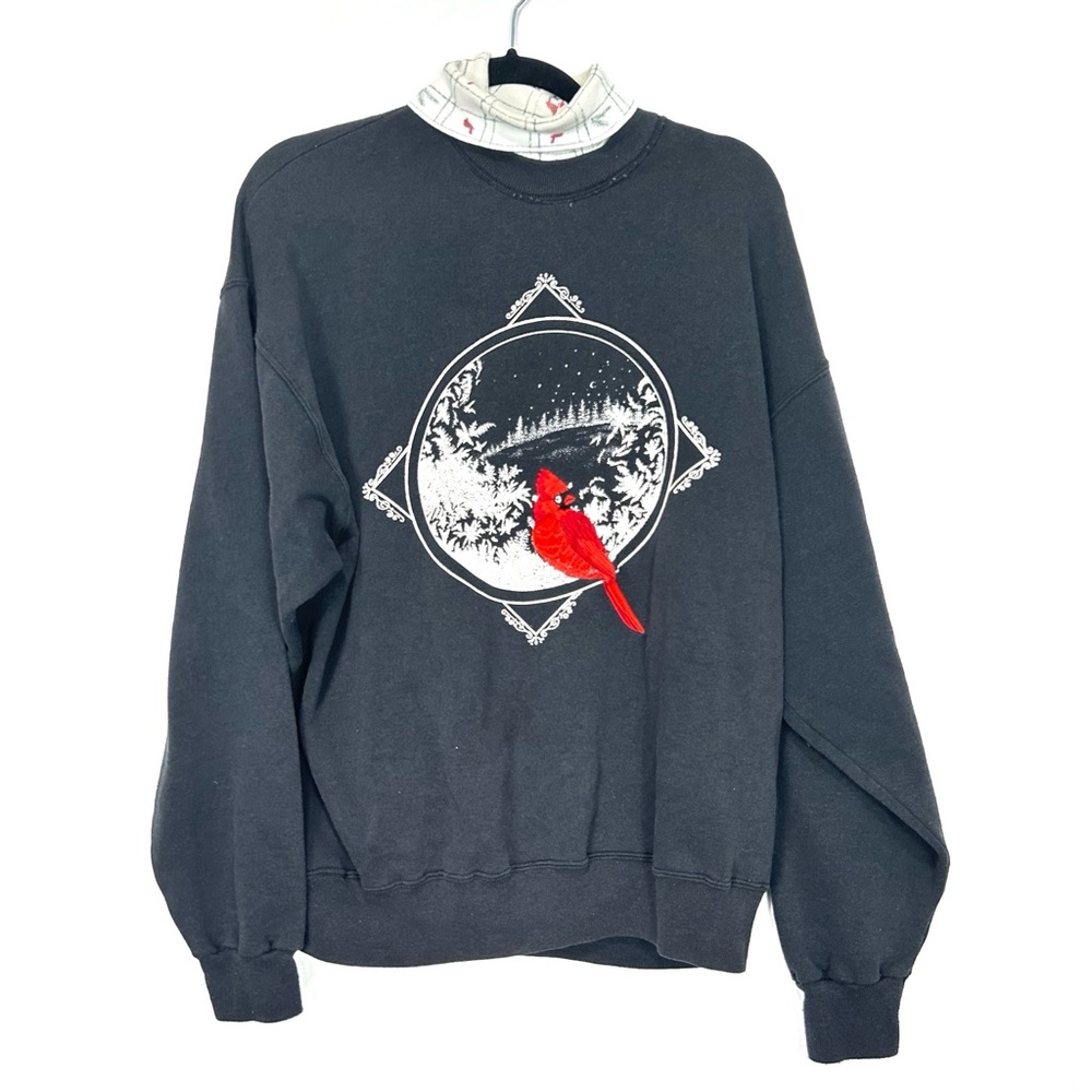 UGLY CHRISTMAS SWEATER black cardinal turtle neck sweater X10